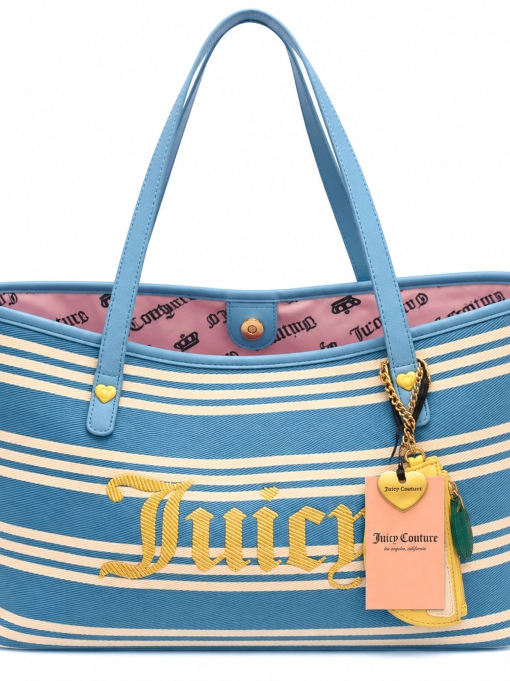 LARGE Juicy Couture PARADISE Striped Tote with Gold Logo Charm